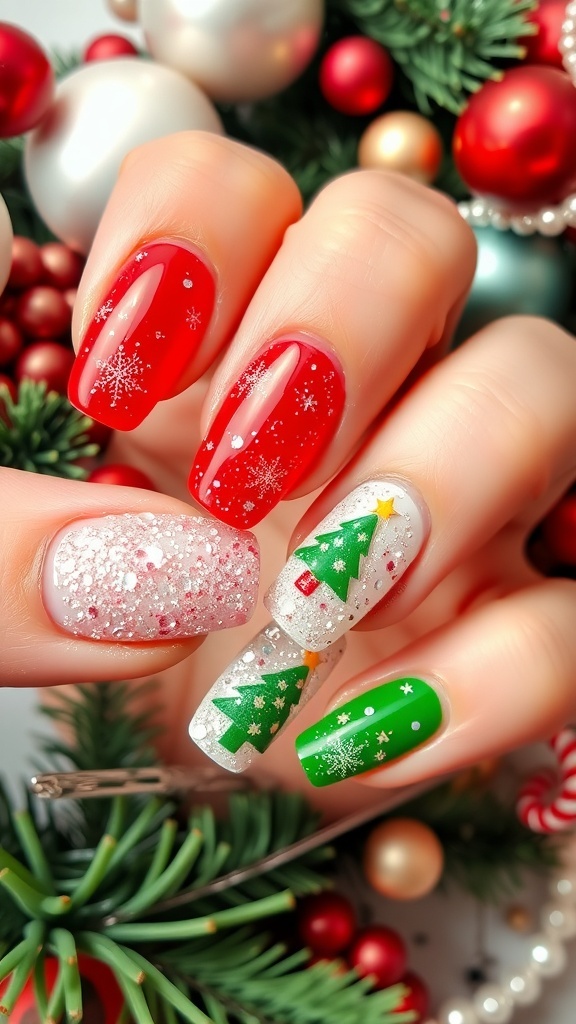 Christmas Nail Art Jelly Recipe Colorful Christmas nail art with jelly colors and glitter, showcasing festive designs.
